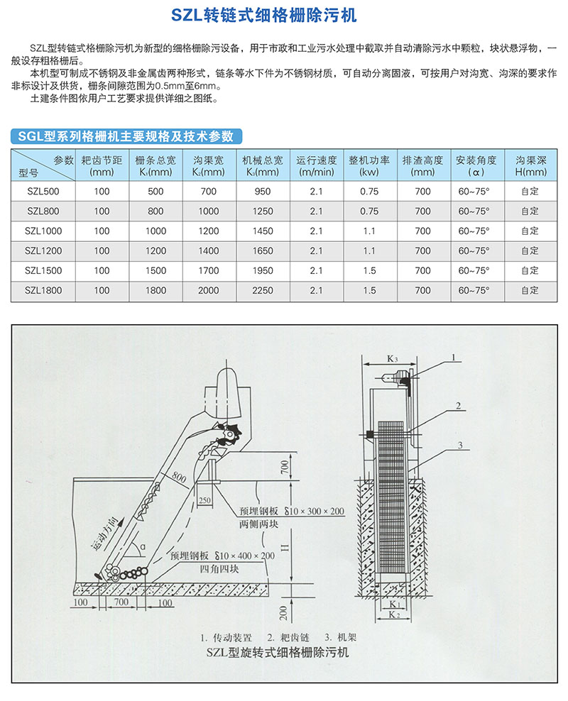 SZL轉(zhuǎn)鏈?zhǔn)郊?xì)格柵除污機(jī)